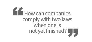 How can companies comply with two laws when one is not yet finished?