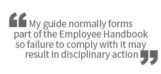 My guide normally forms part of the Employee Handbook so failure to comply with it may result in disciplinary action