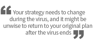 Your strategy needs to change during the virus, and it might be unwise to return to your original plan after the virus ends.