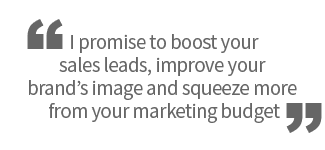 I promise to boost your sales leads, improve your brand’s image and squeeze more from your marketing budget